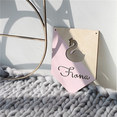 Стикер стены граффити sunnykids儿童房定制ins北欧卡通天鹅宝宝名字定制椴木挂牌装饰