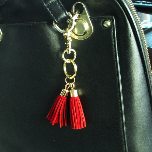 Красный брелок с кисточками, сумка, упаковка, золотая подвеска, аксессуар