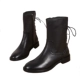 Mùa thu và mùa đông mới bốt ngắn đế bằng da đáy tròn đầu ống giữa ren dày gót chân trần cộng với nhung Anh kiểu Martin boot nữ - Giày ống