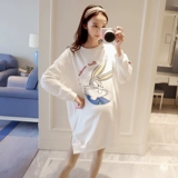 Осенняя длинная мультяшная футболка для беременных, толстовка, жакет, 2018, в корейском стиле, средней длины, оверсайз