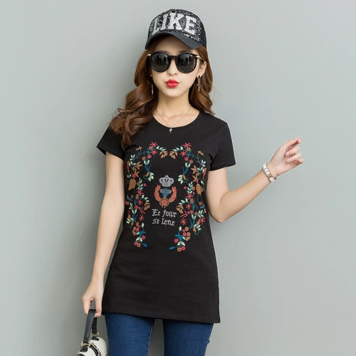 Хлопковая длинная базовая приятная телу футболка, короткий рукав, с рукавом, средней длины, большой размер