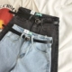 RENA Hàn Quốc mùa hè retro cao eo mỏng lỏng đa năng đơn giản nhỏ quăn quần denim quần short để gửi vành đai quần bò nữ Quần jean