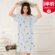 Dài cotton lụa Hàn Quốc phụ nữ béo mm đồ ngủ 200 kg kích thước lớn ngắn tay nightdress phụ nữ mang thai loose dịch vụ nhà nữ mùa hè