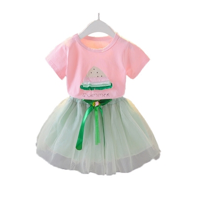 Quần áo trẻ em cô gái ngắn- tay phù hợp với bông áo sơ mi + tutu 2 mảnh bộ cô gái mùa hè Hàn Quốc váy công chúa váy