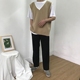 Hàn quốc chic phong cách đơn giản retro màu rắn trắng V-Cổ knit vest áo len vest cao đẳng gió nam giới và phụ nữ mô hình Dệt kim Vest
