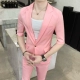Hồng Xiaoxi Slim Phù Hợp Với Phù Hợp Với Nam Giới Một Nút Hàn Quốc Ngắn Tay Áo Chín Quần Phù Hợp Với Thiết Lập Cửa Hàng Đêm Người Đàn Ông Suit phù hợp