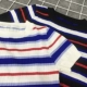 2018 mùa xuân và mùa hè mới Hàn Quốc phiên bản của tự canh tác tương phản màu sọc vòng cổ ngắn tay T-Shirt của phụ nữ hoang dã knit đáy áo áo len Vòng cổ áo len