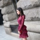 Cheng Haoer Wu Hao với đoạn SP rượu vang đỏ openwork ren dài tay xù lớp váy váy - Sản phẩm HOT
