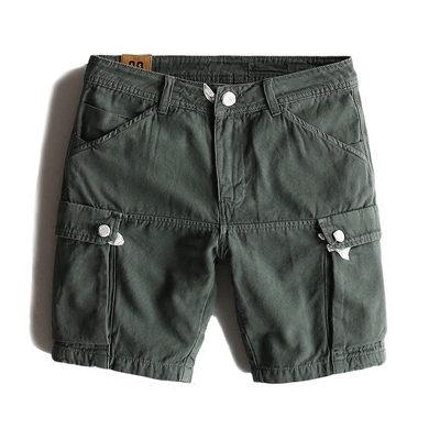 Mùa hè yếm đa túi nam rửa quần short phong cách Mỹ retro grain pattern dệt quần H2-3 quần ngố nam Quần làm việc