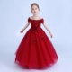 Công chúa váy cô gái fluffy sinh nhật cô gái từ vai váy con máy chủ hoa cô gái ăn mặc nữ màu đỏ
