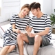 Sọc vài bộ đồ ngủ mùa hè bông phụ nữ nightdress phần dài Hàn Quốc phiên bản của lỏng thường bông người đàn ông nhà dịch vụ mùa xuân đồ pijama nam Cặp đôi