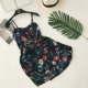 Váy liền thân đi biển 2018 mùa hè in họa tiết cổ chữ V thắt eo cao quai mảnh ngắn jumpsuit đi biển quần váy nữ