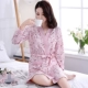 Áo ngủ nữ mùa xuân và mùa hè cotton dài tay áo tắm mỏng phần mùa thu cotton trung niên áo choàng tắm trung niên dài đồ ngủ