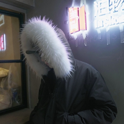 Mùa đông eo dây kéo cổ áo lông thú lớn dày ấm bông áo nam triều Hàn Quốc phiên bản của đội mũ trùm đầu dài bông áo khoác mùa đông áo áo khoác bò nam Bông