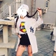 Harajuku sọc đồng phục bóng chày ngắn tay nam cardigan lỏng kích thước lớn bf dài đường phố khiêu vũ hip-hop jersey nữ T-Shirt dịch vụ đẳng cấp
