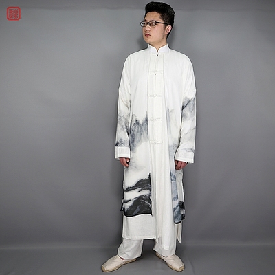 2018 mới áo gió nam mùa xuân và mùa thu hanfu phong cách áo khoác nam mỏng retro Trung Quốc phong cách áo dài Áo gió