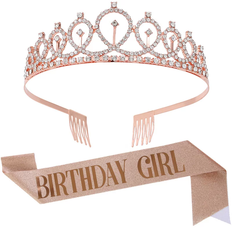 Набор короны на день рождения ленты золотой Day Girl корона пояс пояс пояс для вечеринки