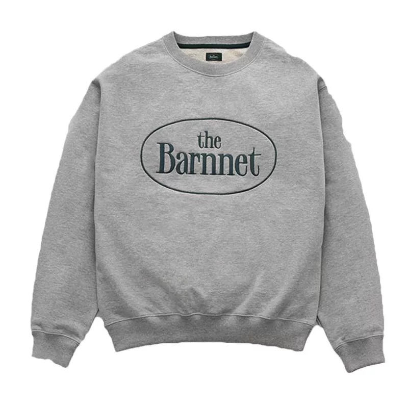 Спот корейская ниша Barnnet восемь молоко весна и осень буквы вышитые полностью хлопковая голова пары круглый вырез свитер женский