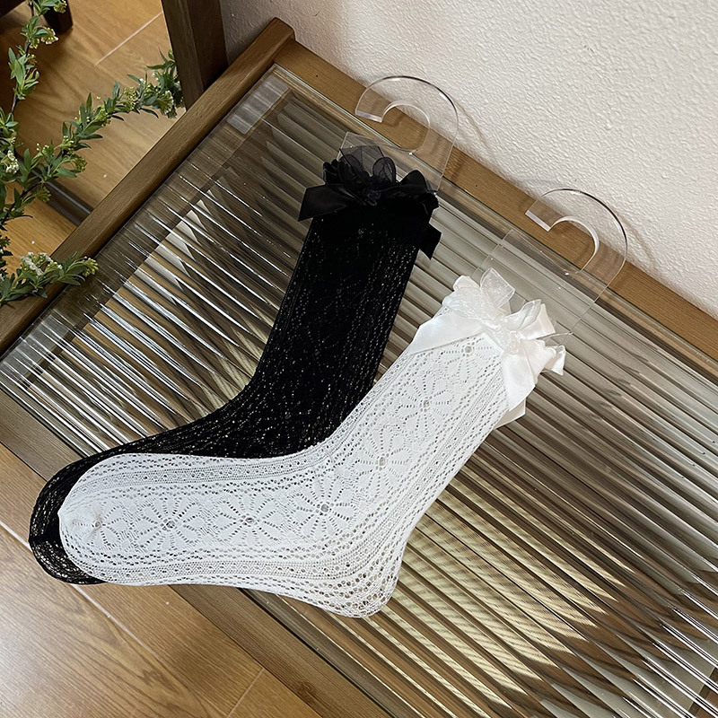 Spring and Summer New Y2K Sweet Cool Style Bow Lace Pile Socks Sweet Style Girl Spring and Summer Mid-tube Calf Socks for Women